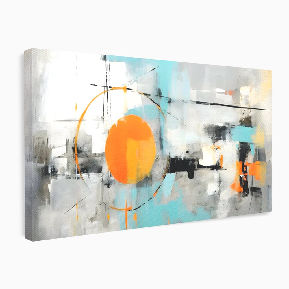 Tablou canvas cu pictura abstracta cu cerc portocaliu, fara rama, pe sasiu de lemn